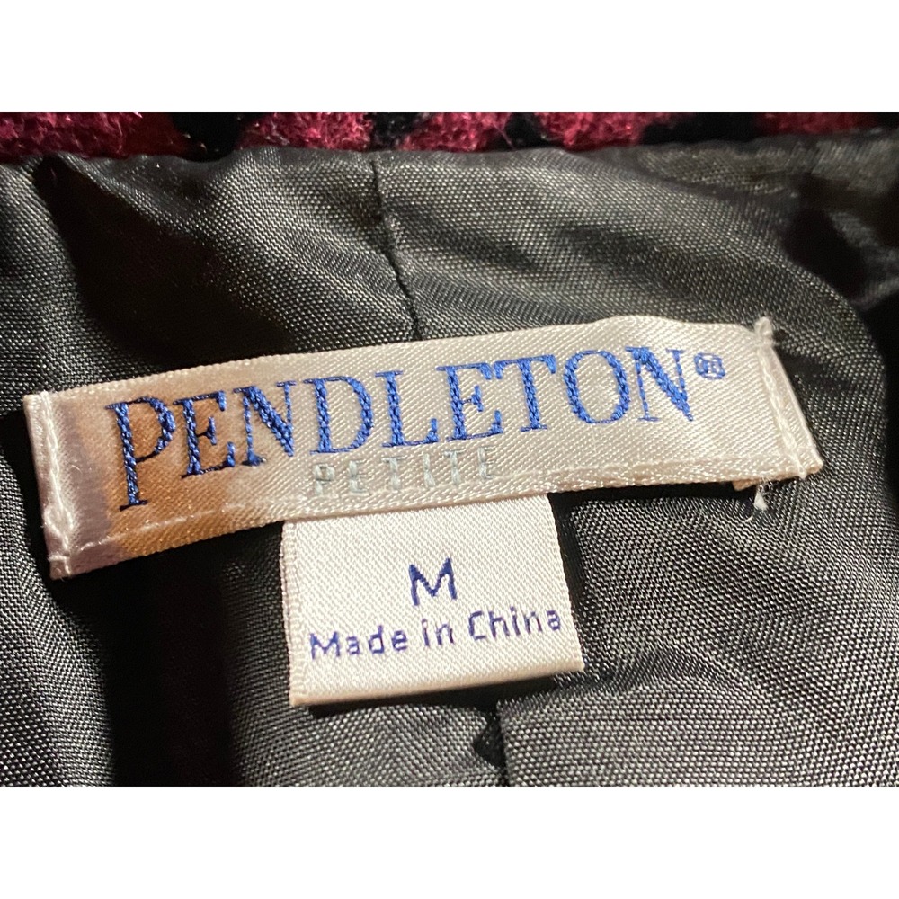 Pendleton Petite M Blazer Jacket Burgundy Black Scroll Wool Blend Shawl Collar - Picture 3 of 8